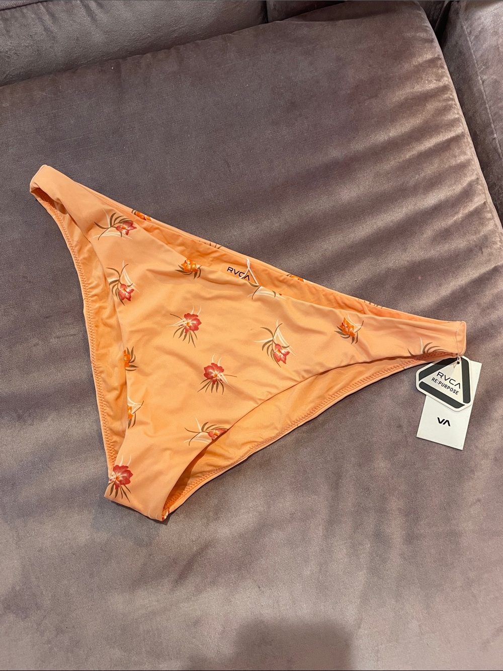 RVCA Peach Floral Low-Rise Bikini Bottom